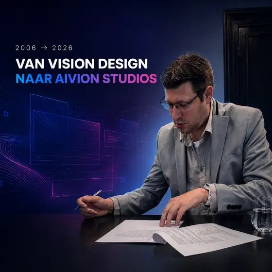 Michael at a table with old designs: from Vision Design to Aivion Studios