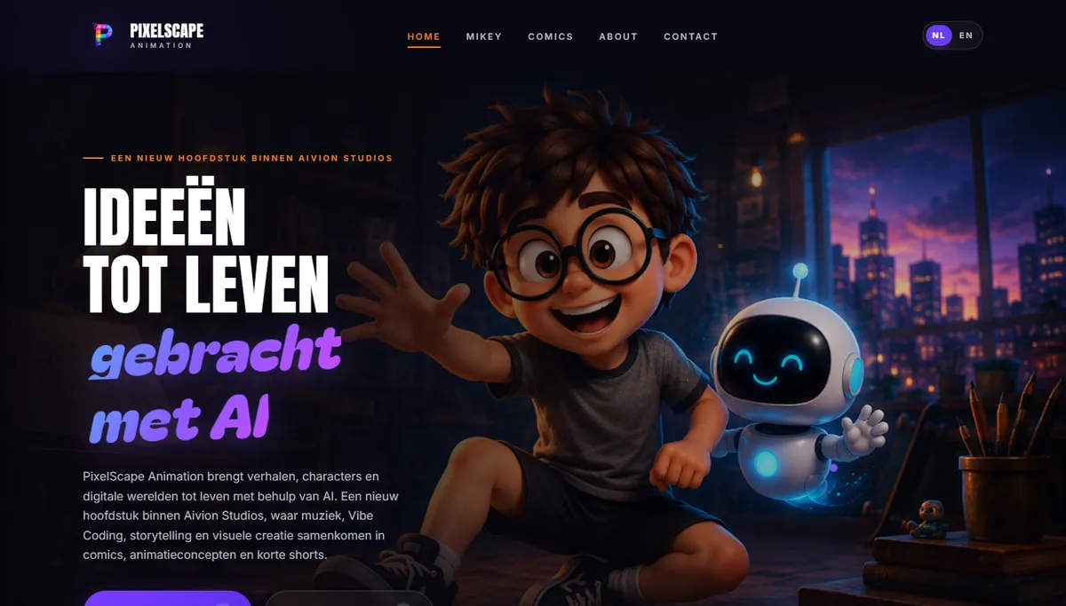 De site van PixelScape Animation