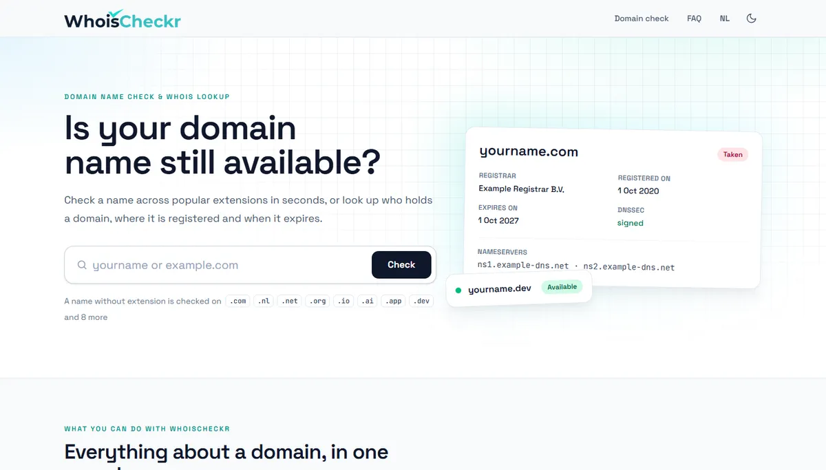 De site van WhoisCheckr