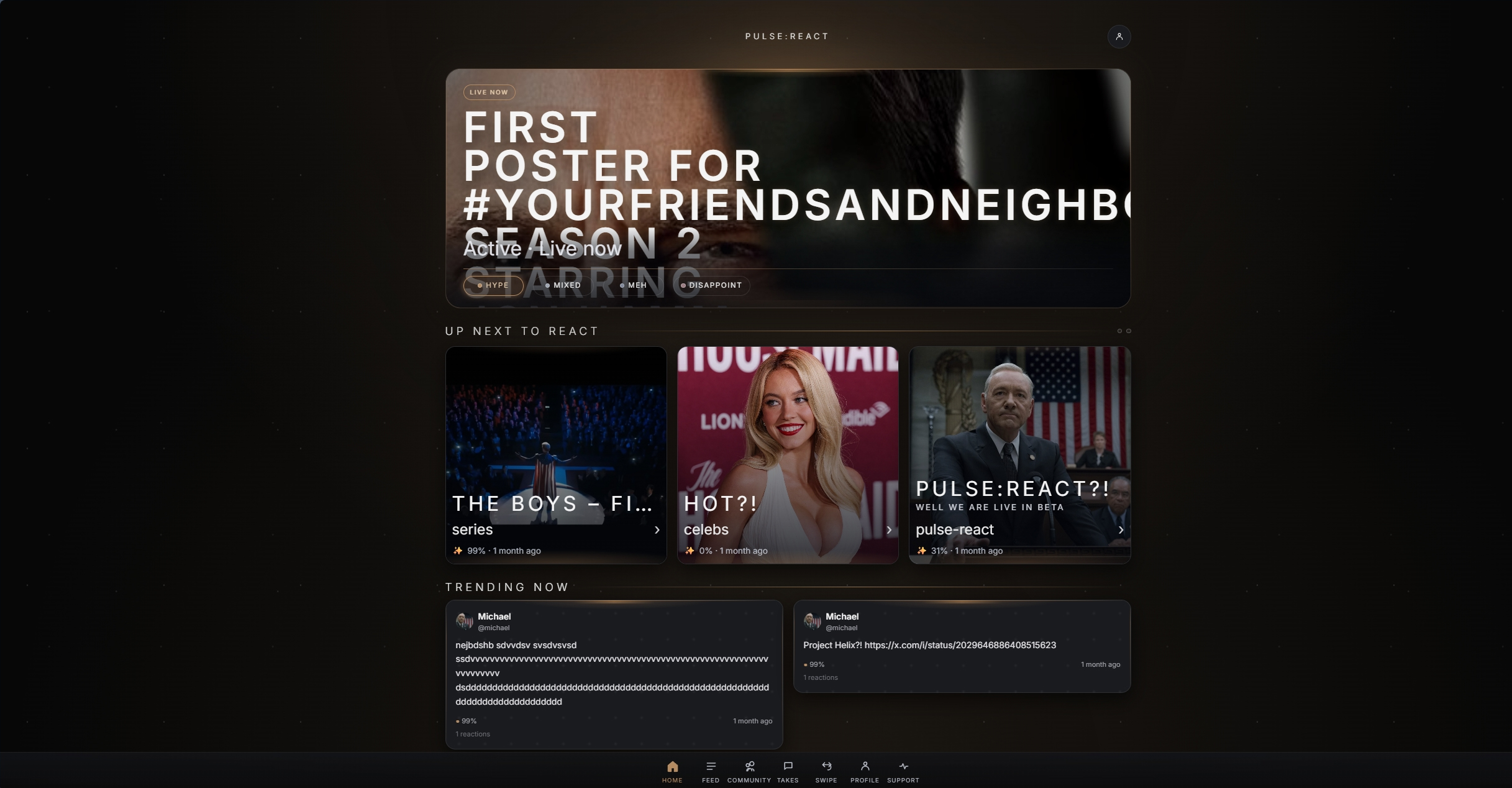 Pulse:React project interface