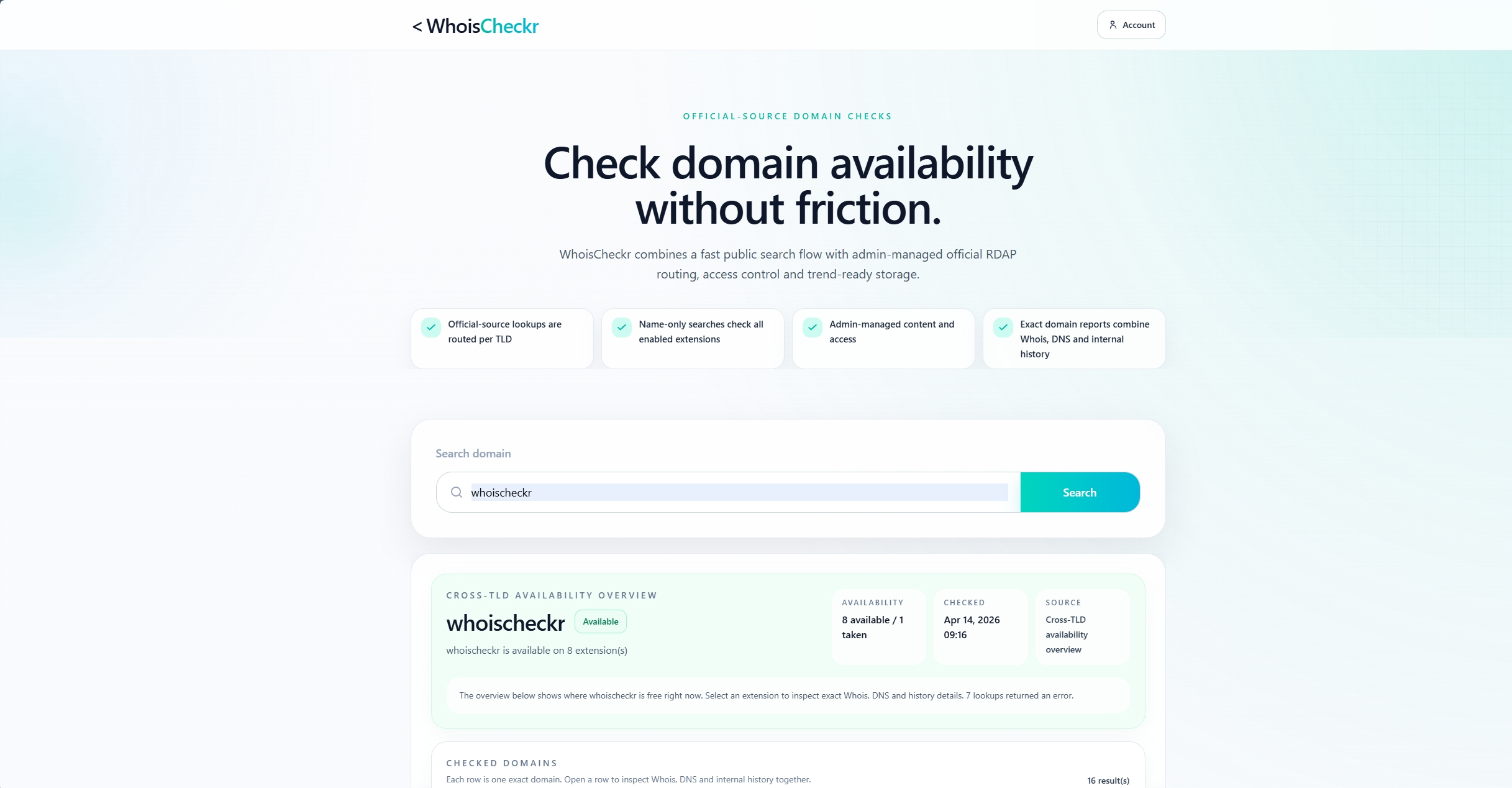 whoischeckr domaincontrole interface